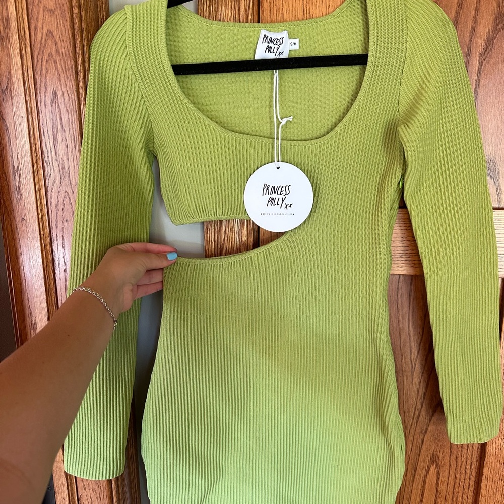 Princess Polly Chartreuse Ribbed Cutout Dress